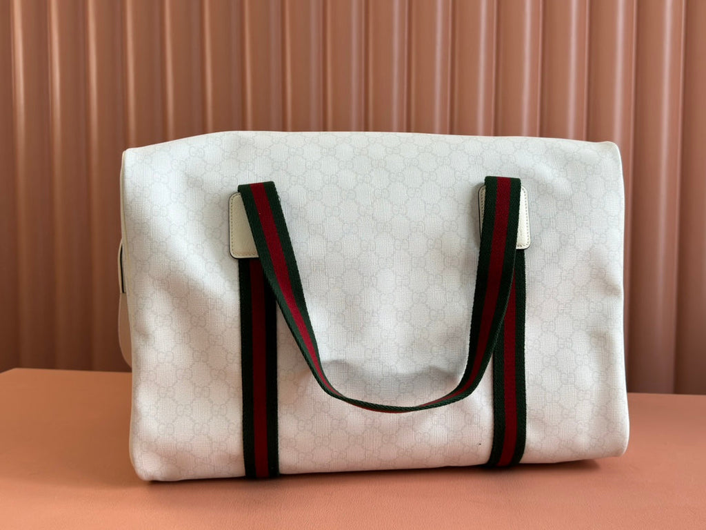 MEDIUM DUFFLE BAG WITH WEB 47 IN WHITE SOFT GG CALFSKIN