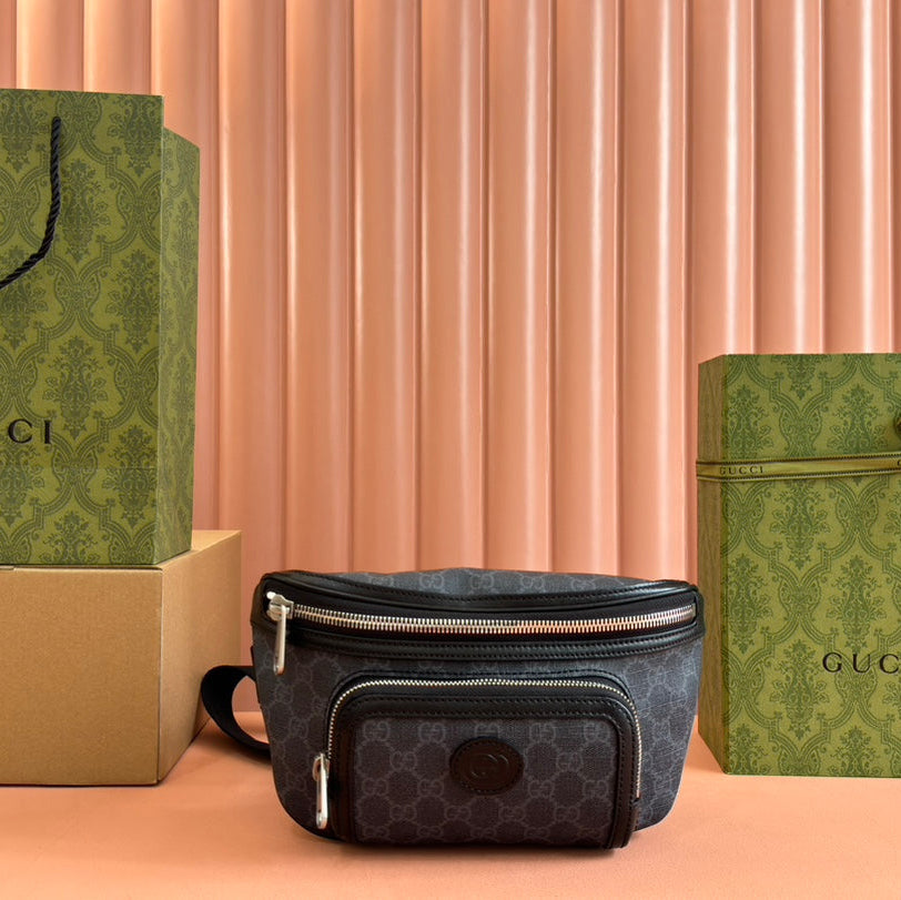 OPHIDIA BELT BAG 28 IN DARK GREY GG CALFSKIN