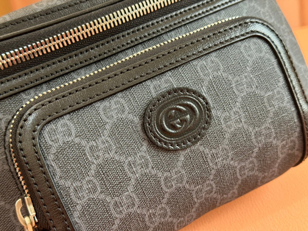 OPHIDIA BELT BAG 28 IN DARK GREY GG CALFSKIN