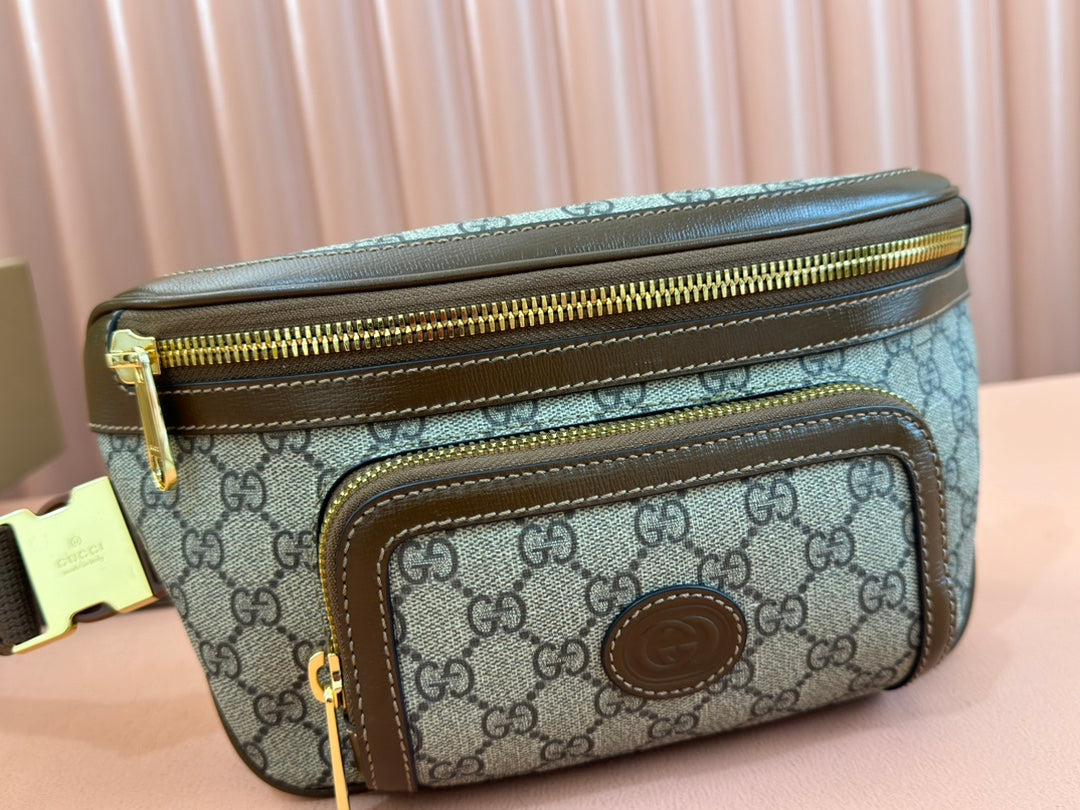 OPHIDIA BELT BAG 28 IN BROWN AND BEIGE GG CALFSKIN