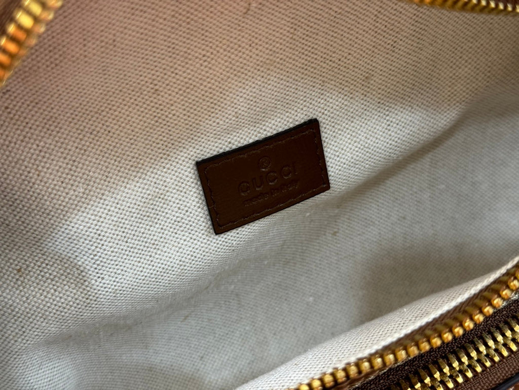 OPHIDIA BELT BAG 28 IN BROWN AND BEIGE GG CALFSKIN