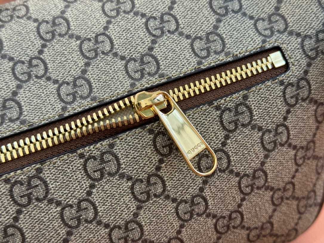 OPHIDIA BELT BAG 28 IN BROWN AND BEIGE GG CALFSKIN
