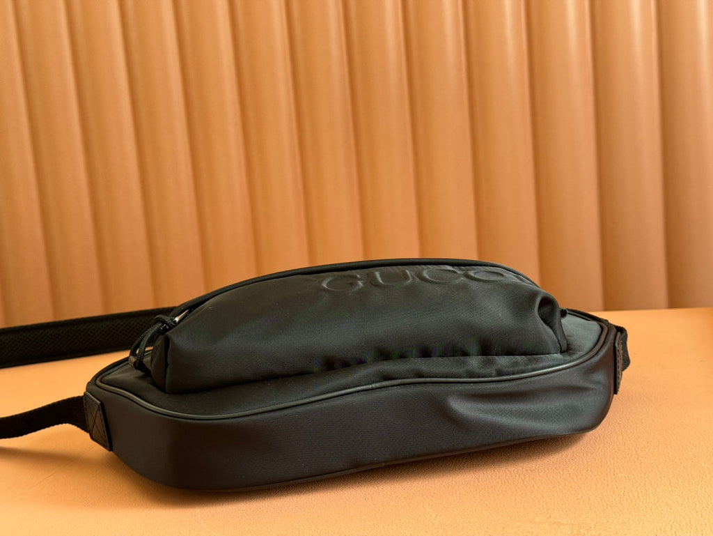 LARGE BELT BAG 34 IN BLACK CANVAS GREEN AND RED WEB DETAIL