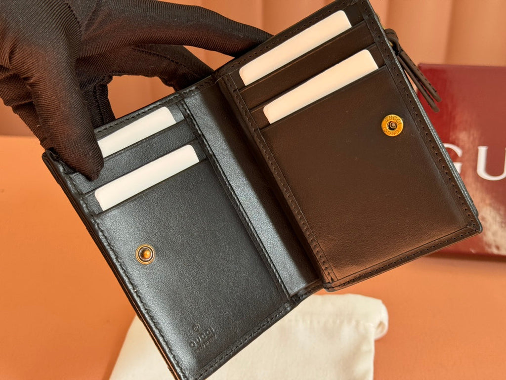 MEDIUM DOUBLE G WALLET 11.5 IN BLACK SMOOTH CALFSKIN