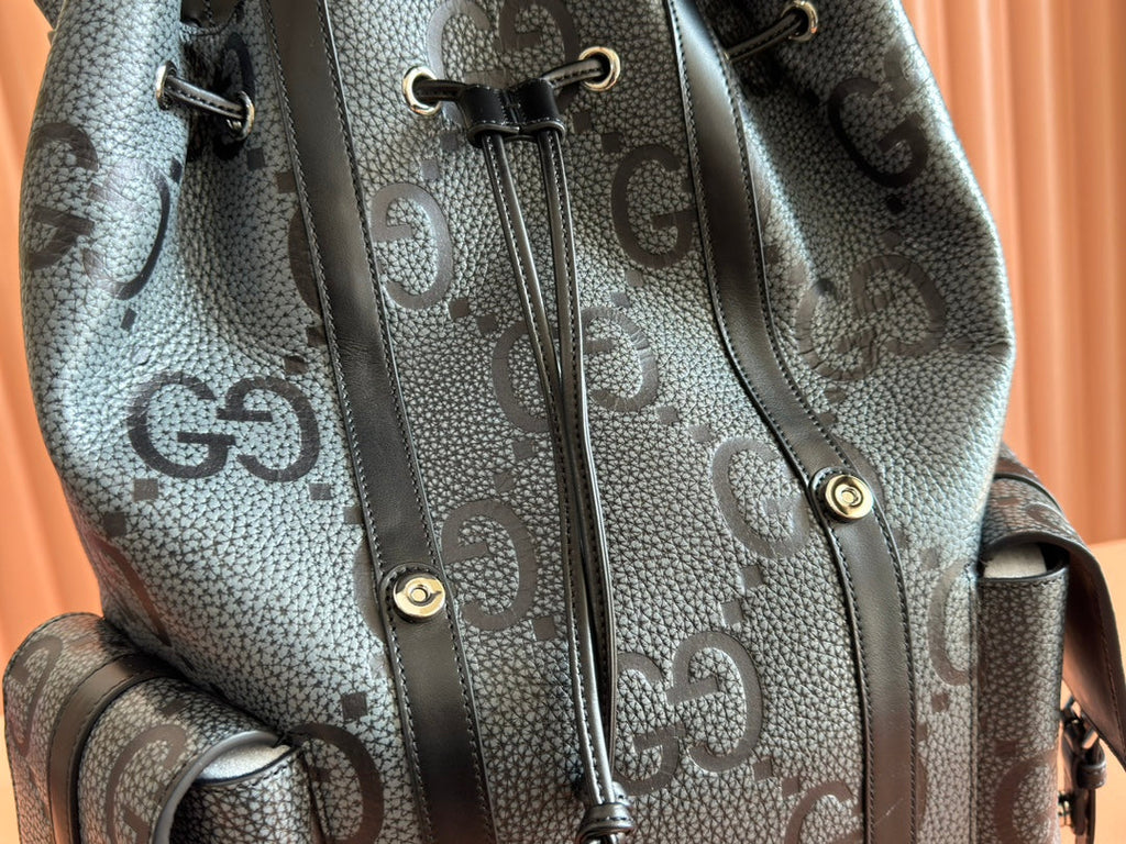 LARGE BACKPACK JUMBO 41 IN GREY AND BLACK GRAINY GG LAMBSKIN