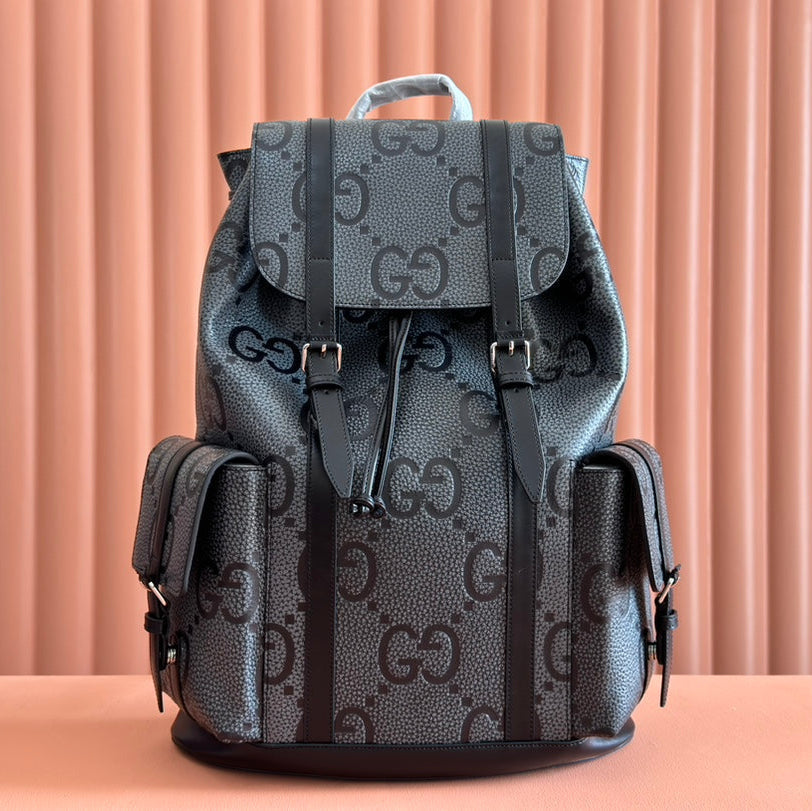 LARGE BACKPACK JUMBO 41 IN GREY AND BLACK GRAINY GG LAMBSKIN
