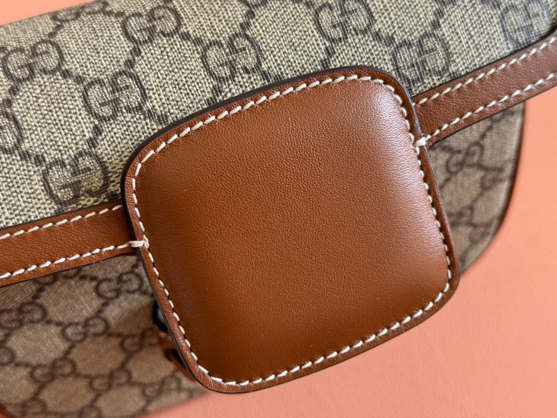 SMALL HORSEBIT 1955 SHOULDER BAG 20 IN BEIGE AND DARK BROWN NEW GG MONOGRAM CALFSKIN