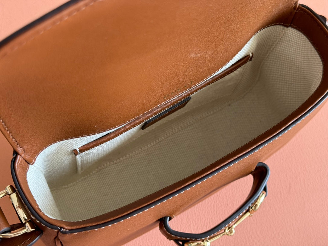 SMALL HORSEBIT 1955 SHOULDER BAG 20 IN BROWN SOFT CALFSKIN LIGHT GOLD HARDWARE