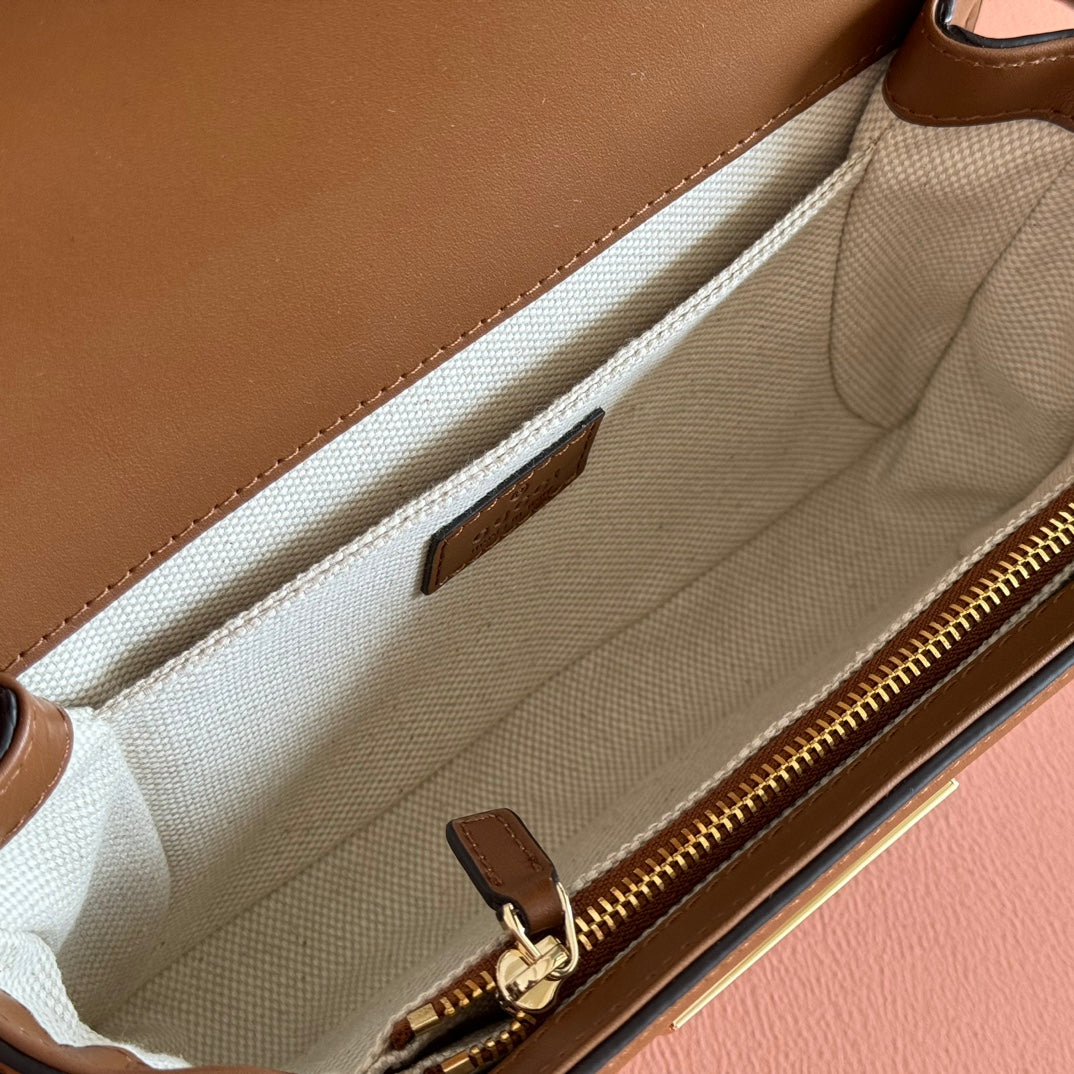 GO SMALL SHOULDER BAG 21.5 IN BLUE DENIM BROWN CALFSKIN
