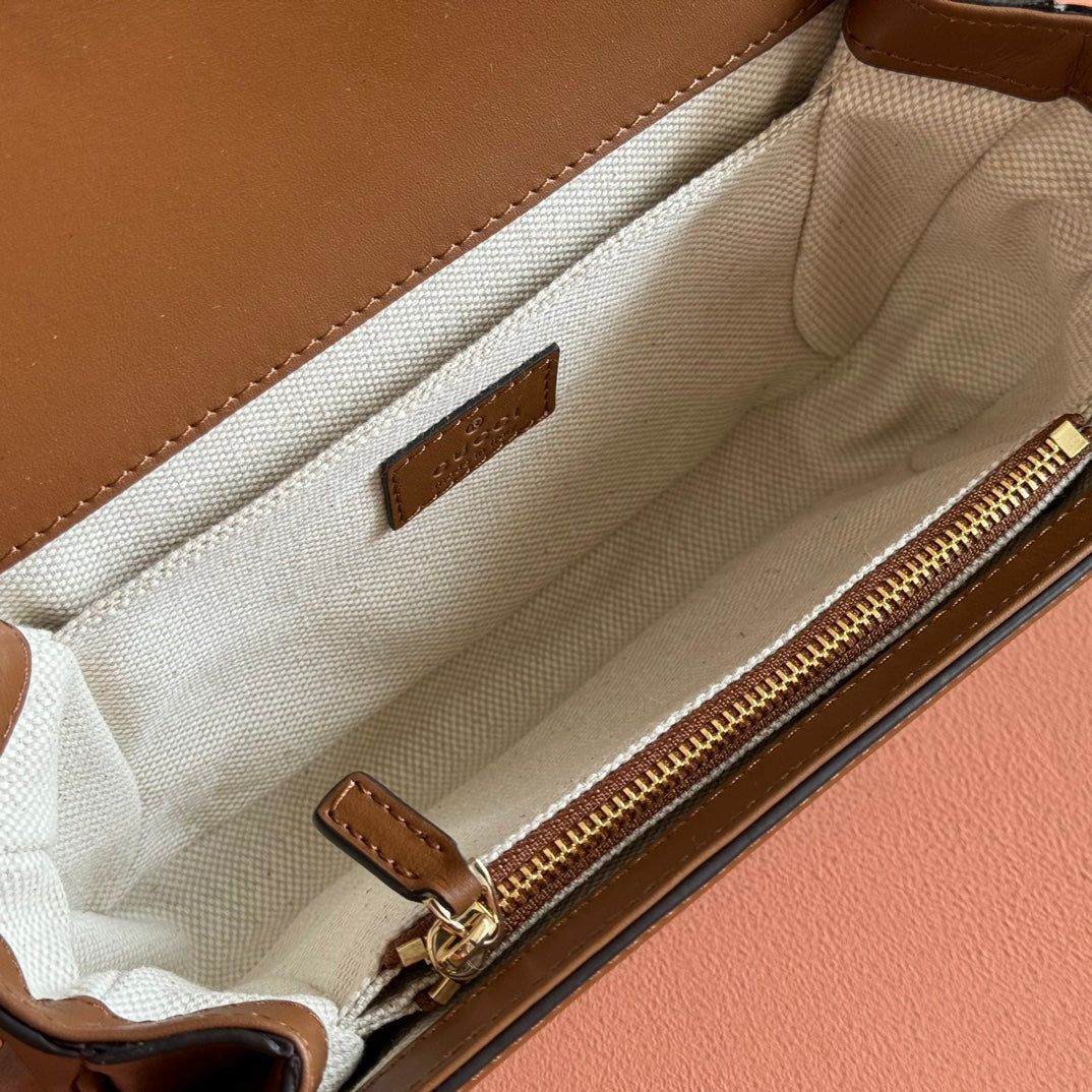 GO SMALL SHOULDER BAG 21.5 IN BEIGE CANVAS BROWN CALFSKIN