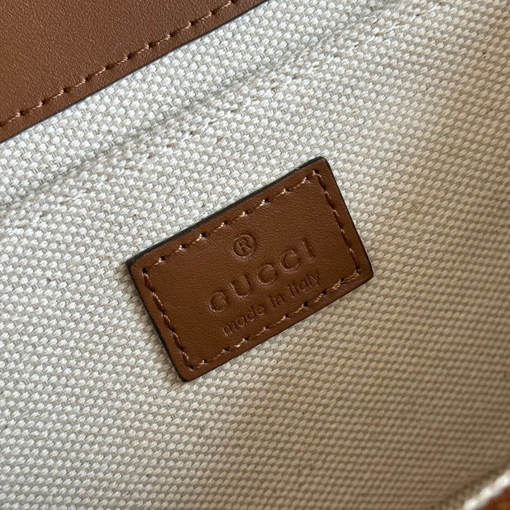 GO SMALL SHOULDER BAG 21.5 IN BEIGE CANVAS BROWN CALFSKIN