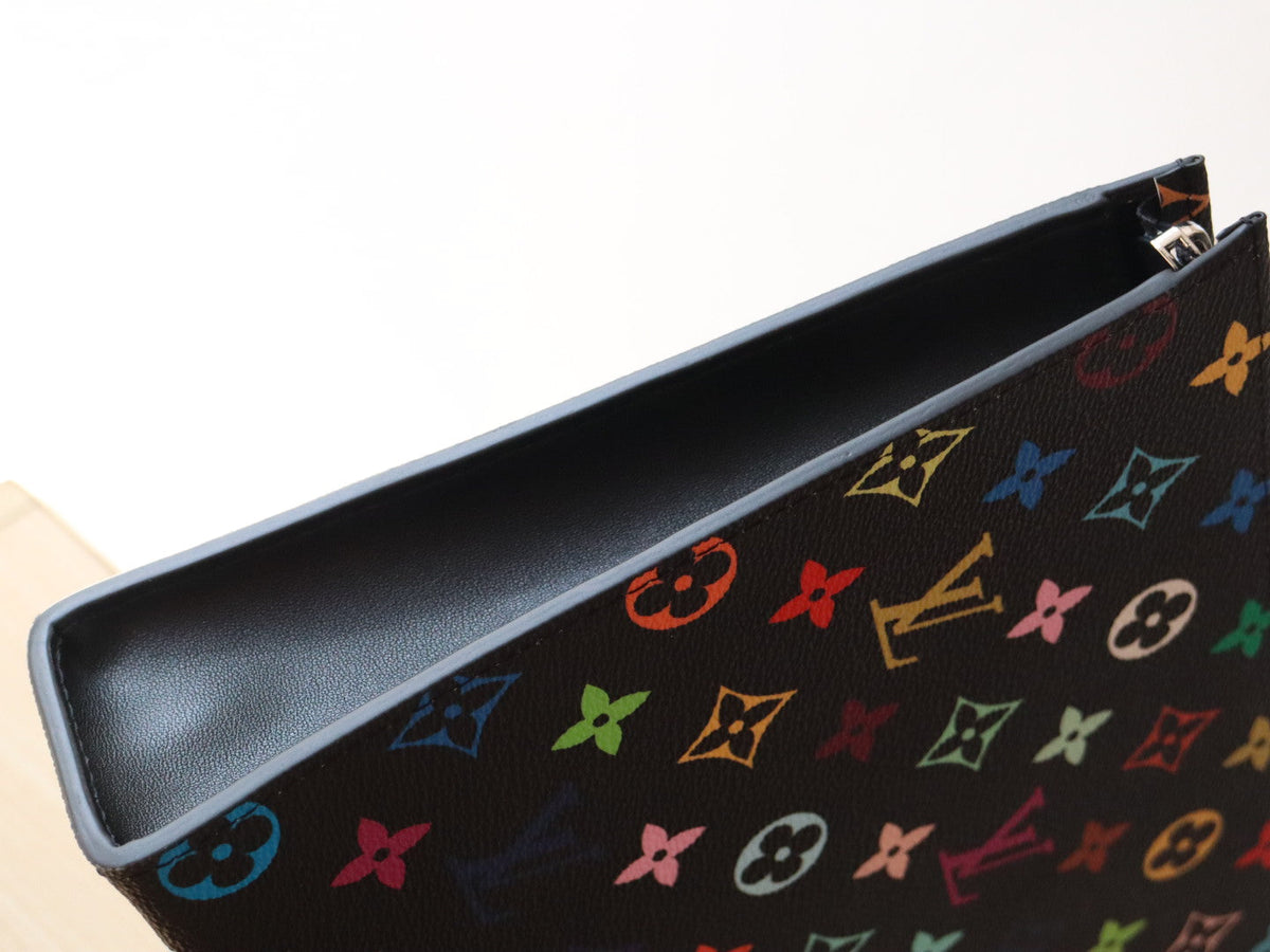 TOILETRY POUCH 25 IN BLACK MIX COLORFUL CALFSKIN