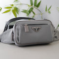 SHOULDER BAG 22 IN OSLO GREY RE-NYLON BLACK STRAP