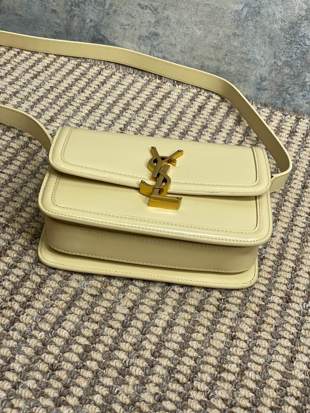 SOLFERINO SMALL SATCHEL 19 IN CANARY YELLOW CALFSKIN GOLD HARDWARE