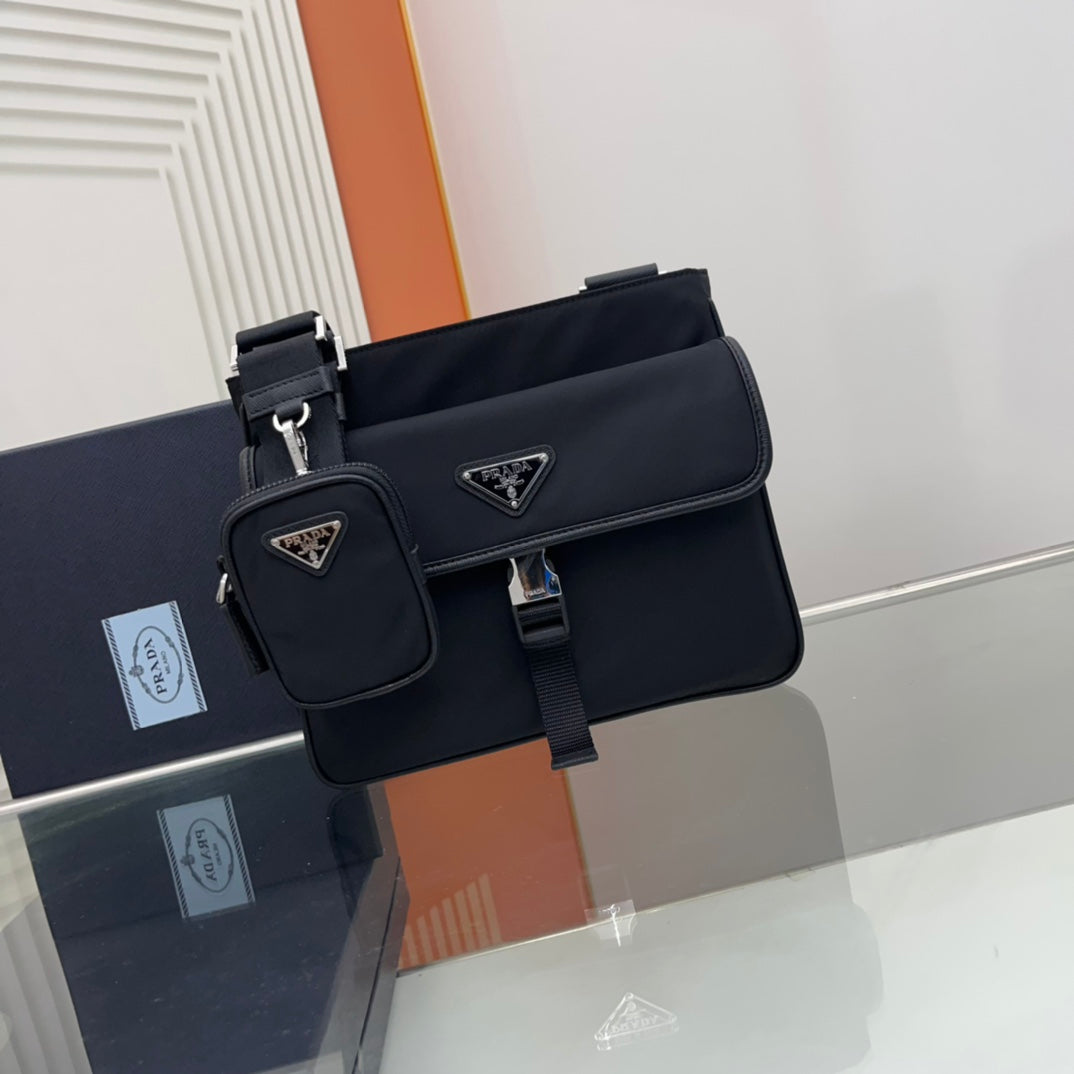 TRIANGLE LOGO CROSSBODY BAG 25 IN BLACK SAFFIANO LEATHER