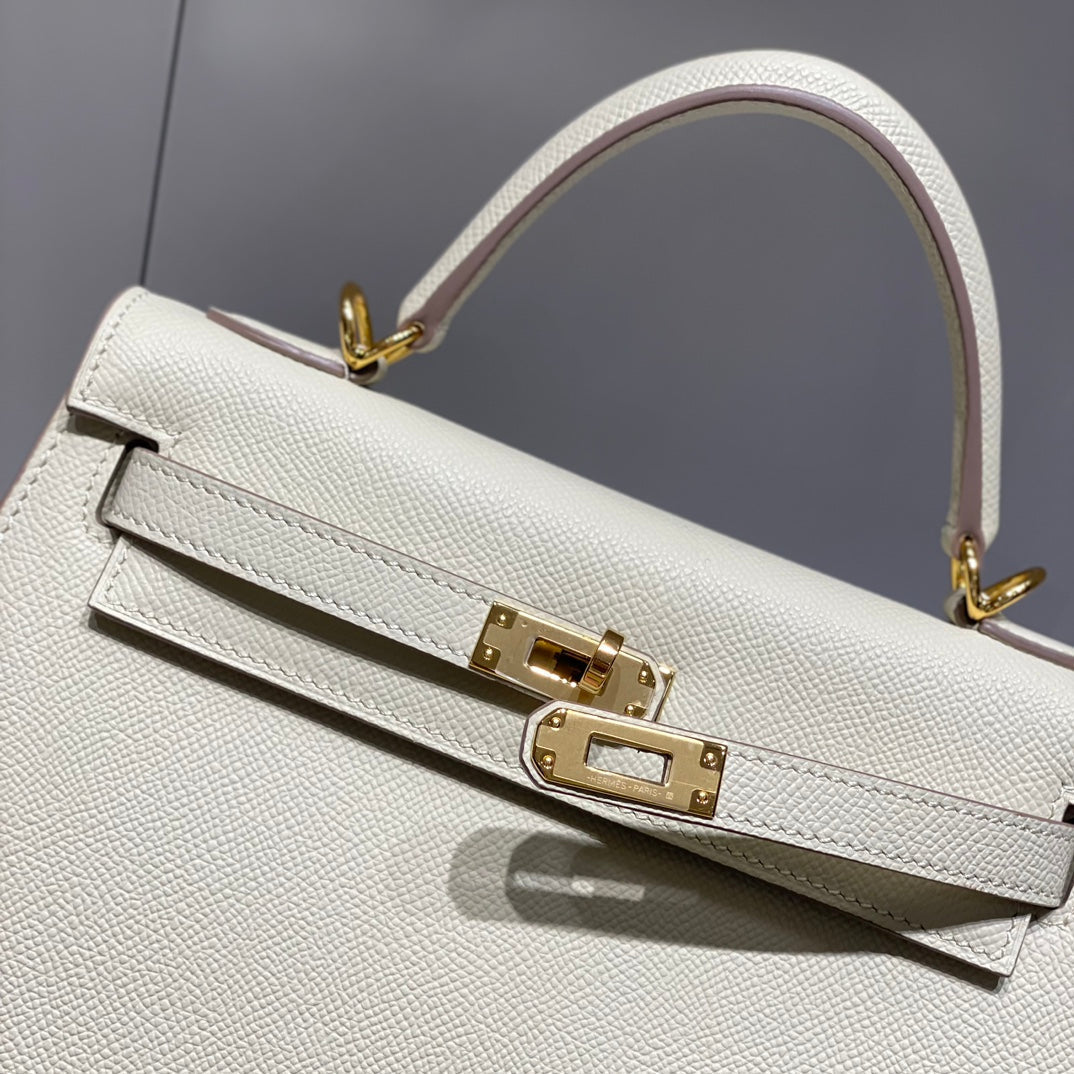 KELLY 25CM IN NATA EPSOM CALFSKIN GOLD HARDWARE