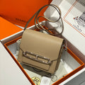 HM ROULIS 18 MINI BAG IN LIGHT BROWN CALFSKIN SILVER-TONE HARDWARE