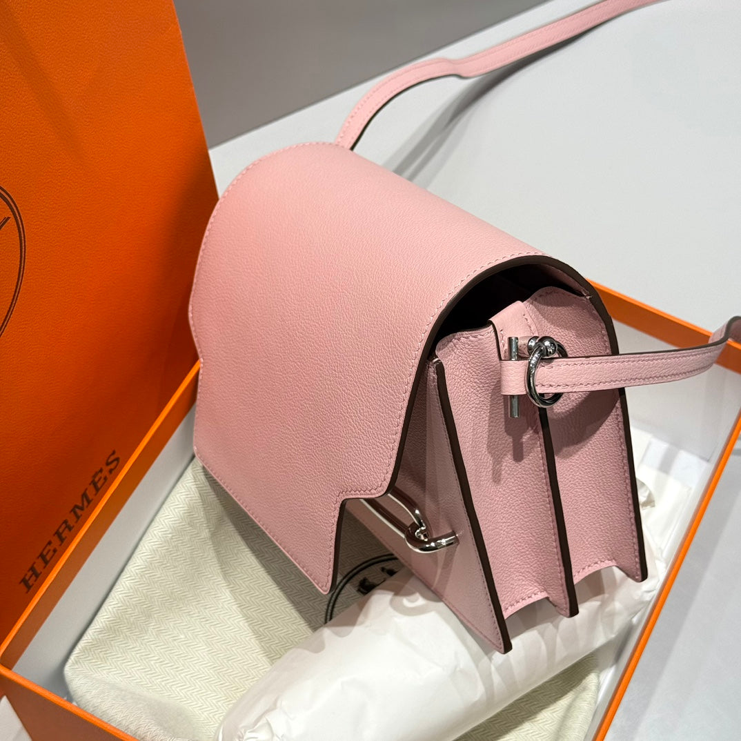 HM ROULIS 18 MINI BAG IN BABY PINK CALFSKIN SILVER-TONE HARDWARE