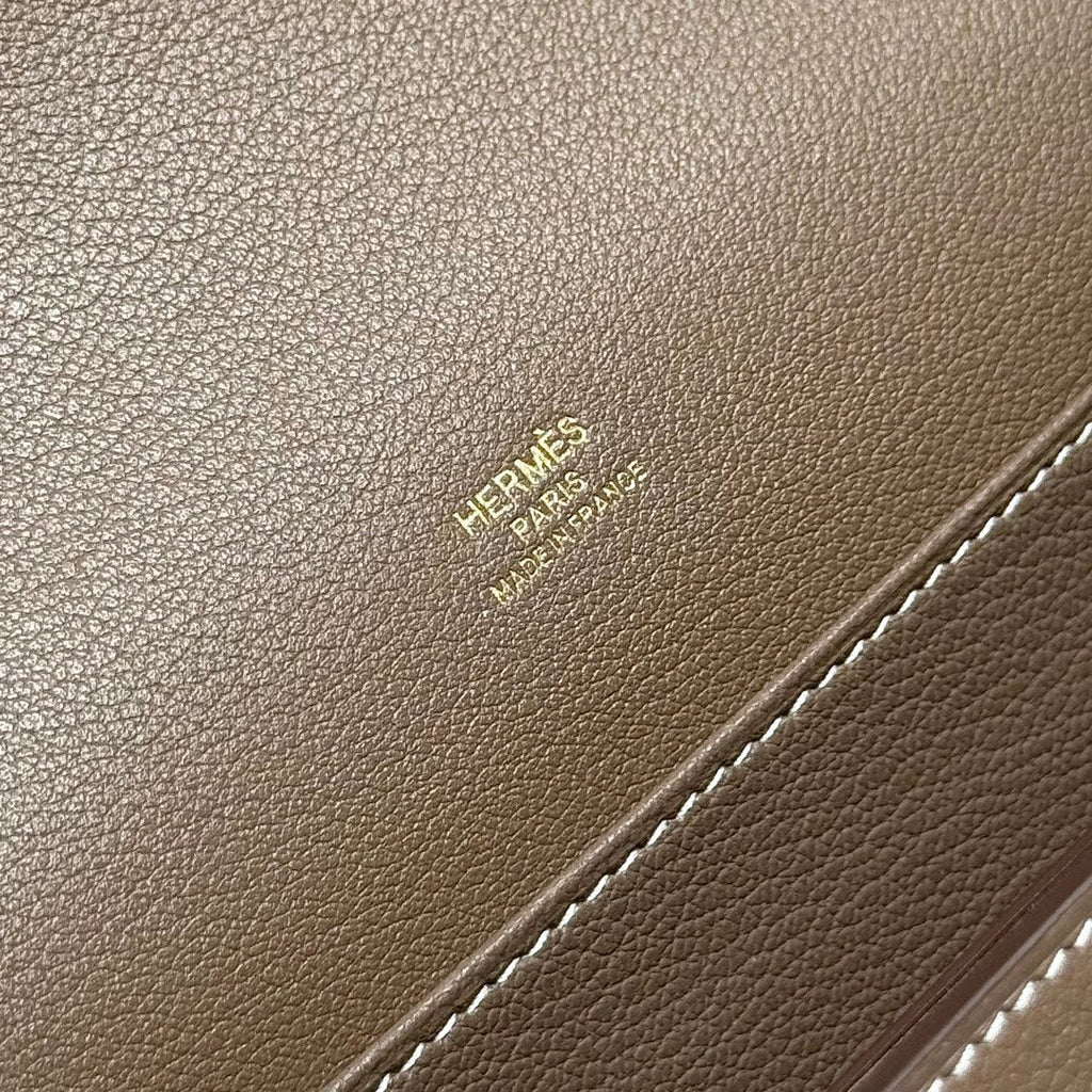 HM ROULIS 18 MINI BAG IN DARK BROWN CALFSKIN GOLD-TONE HARDWARE