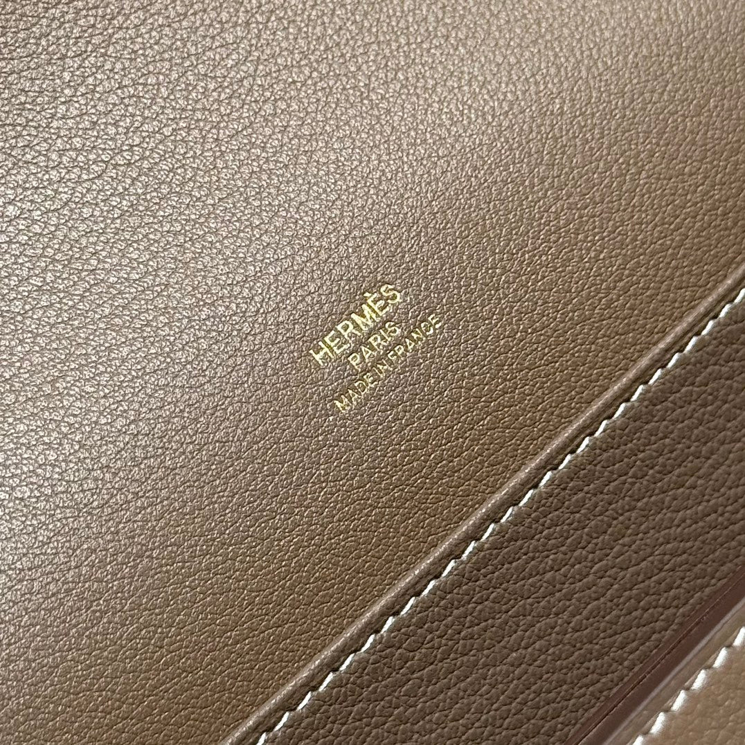 HM ROULIS 18 MINI BAG IN DARK BROWN CALFSKIN GOLD-TONE HARDWARE