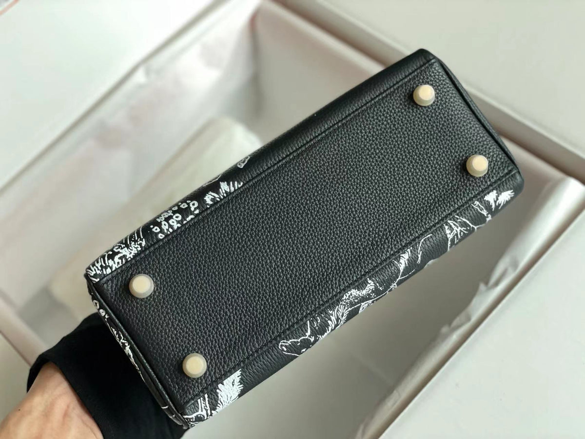 BIRKIN 25 BAG IN BLACK CALFSKIN WITH WHITE STICKER