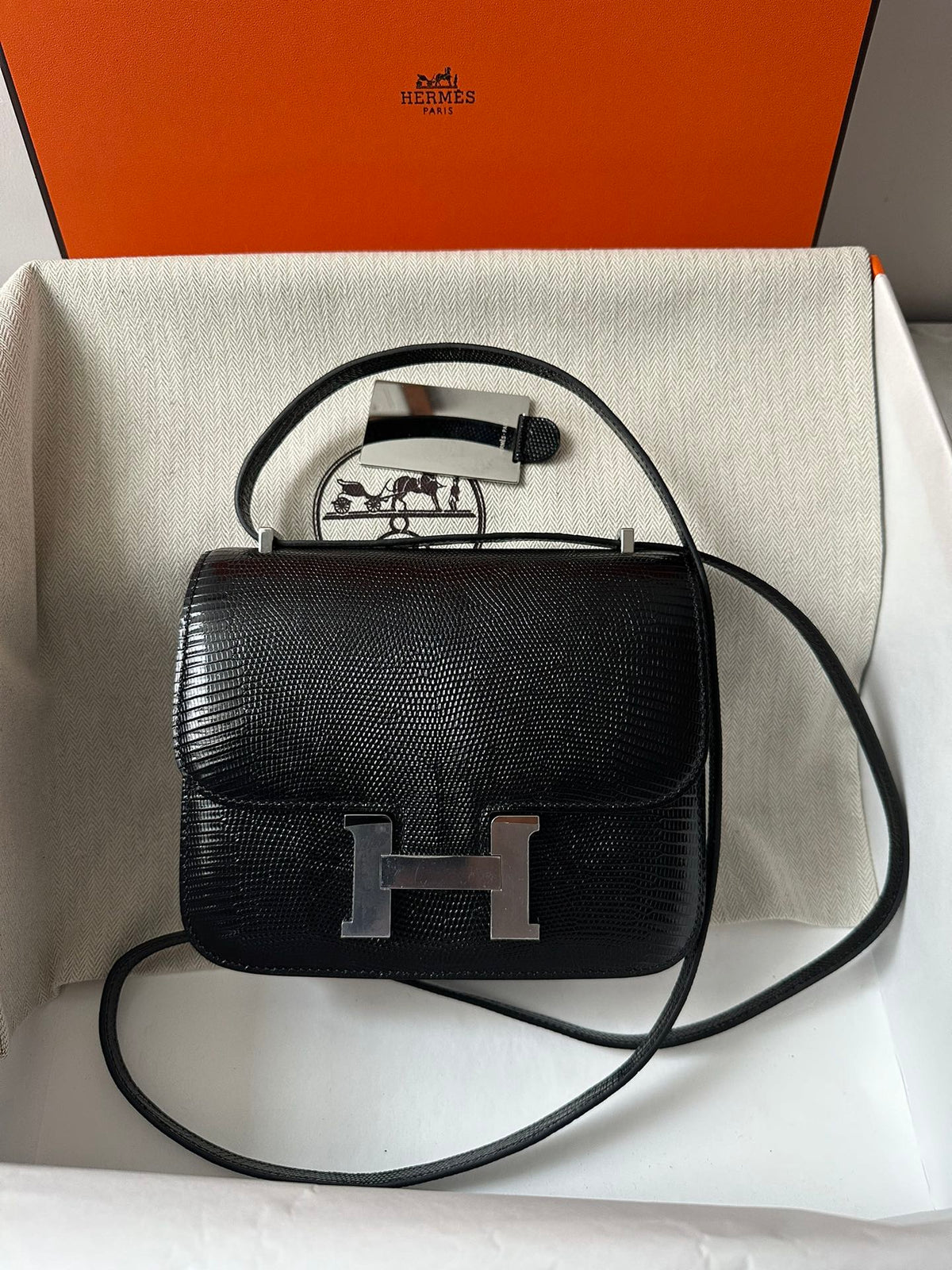 CONSTANCE 18 BLACK LIZARD SILVER HARDWARE