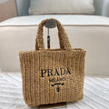 EMBROIDED LOGO SMALL TOTE BAG 28 IN BEIGE WOVEN RAFFIA
