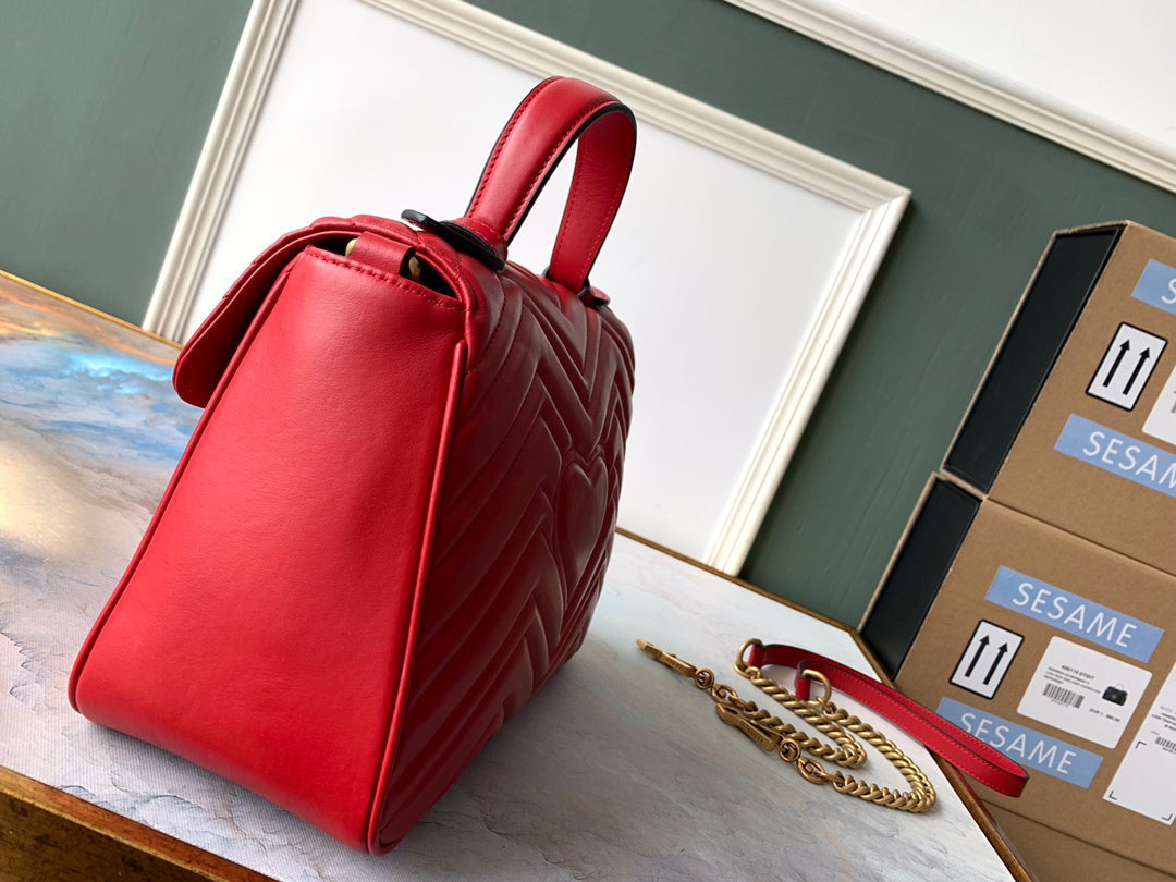GG Marmont 26.5cm Red Calfskin Gold Hardware